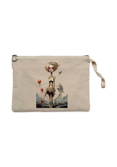 Cartoonish Outer Unhappiness Krem Clutch Astarlı Cüzdan / El Çantası