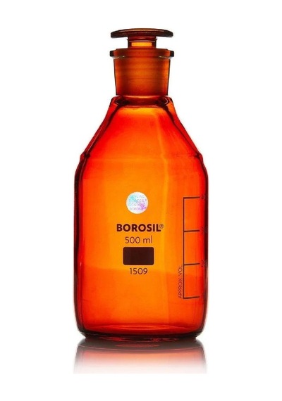 Borosil Amber Cam Tıpalı Şişe 500ml 100% Borosilikat Şilifli Miyar Şişesi