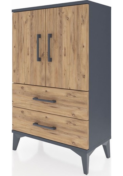 Arges Komodin 2 Raflı 2 Çekmeceli 2 Kapaklı 60x30x96 Antrasit-çam Antrasit