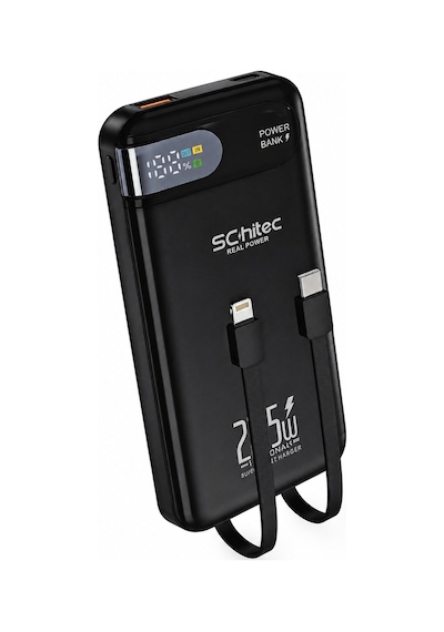 Schitec Hg/pb-101 10000mah 22.5w Hızlı Şarjlı Powerbank Type-c / Lightning Kablo Dijital Göstergeli Siyah