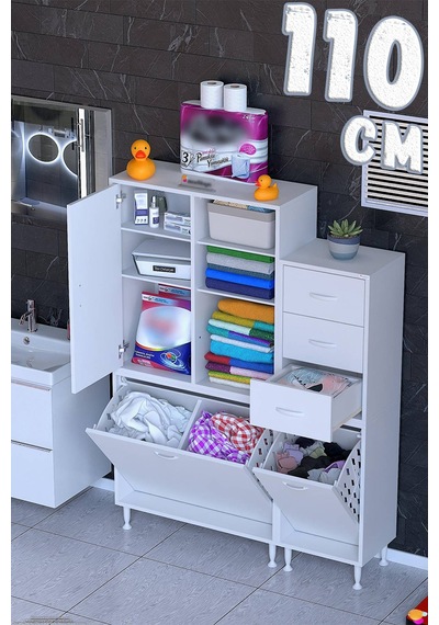 Liyan 110 Cm Çok Amaçlı Dolap Banyo Mutfak Ve Kiler Dolabı Beyaz 75+35 X160x32,5 Cm