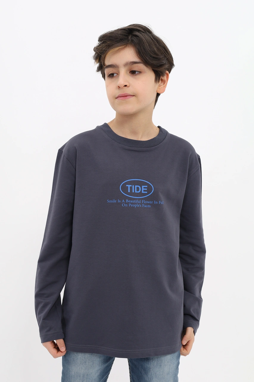 Toontoy Kids Toontoy Erkek Çocuk Oversize Bisiklet Yaka Hafif Düşük Omuz Baskılı Uzun Sweatshirt - 2 İplik Füme Toontoy Kids Toontoy Erkek Çocuk Oversize Bisiklet Yaka Hafif Düşük Omuz Baskılı Uzun Sweatshirt - 2 İplik Füme