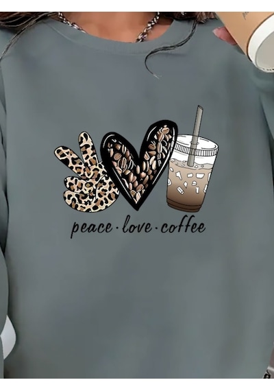 Nnstartshopping Kadın Uzun Kollu Bisiklet Yaka Kalp Desenli Viskon Iki Iplik Bluz Gri