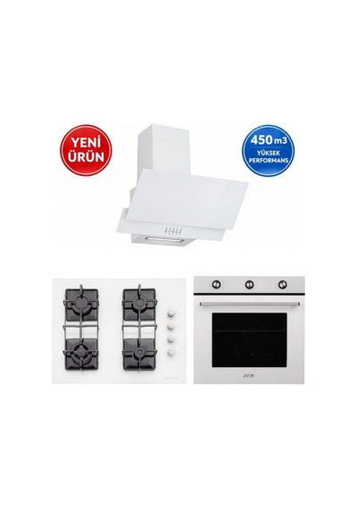 Eminçelik & AFM A42 FM7601 + 1240W Wok + FM3301W Turbo + Soğutma Beyaz Ankastre Set