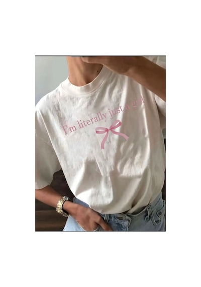 Medinenur Just Girl Yazı Detaylı Basic T-shırt Beyaz