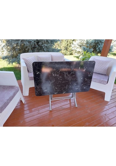 Dekoratif Katlanır Masa Bahçe Ve Çalışma Masası 60 110 Siyah Mermer