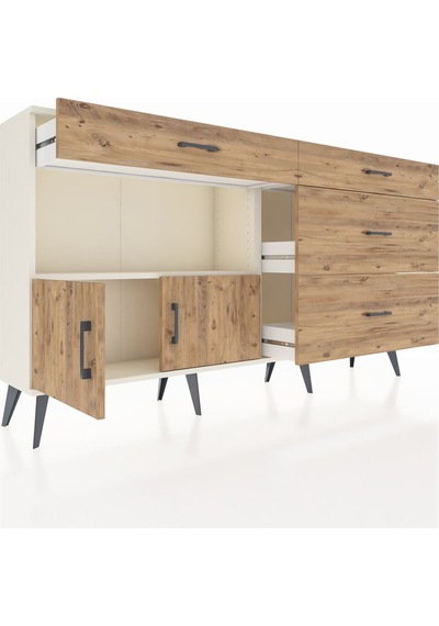 Arges Konsol Tek Raflı 4 Çekmeceli 2 Kapaklı 176x30x99 Aytaşı-çam Aytaşı-çam