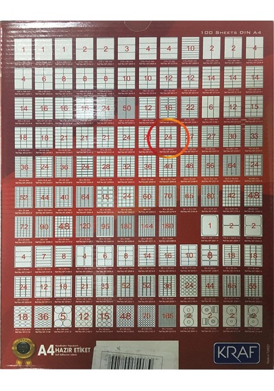 KRAF LASER ETIKET 2324 BK 70x35(24x100=2400)