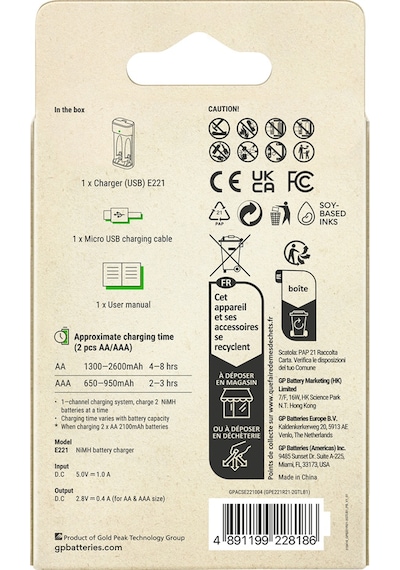 Gp E221 Usb Pilsiz Şarj Cihazı Aa-aaa İçin