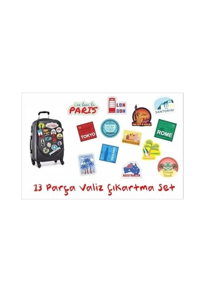 Bavul, Valiz, Seyahat Çantaları Için Turistik Şehirler Temalı Sticker Çıkartma Seti 13 Parça Abanoz