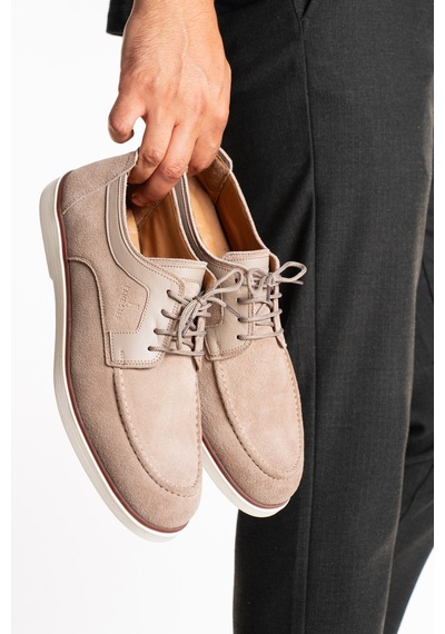 Fame Step Hakiki Deri Erkek Loafer Ayakkabı Casual Süet Günlük Rahat Bağcıklı Model Ravenna Bej