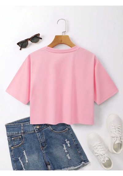 Paris City Of Love Baskılı Kadın Crop Pembe T-shirt Pembe-281020