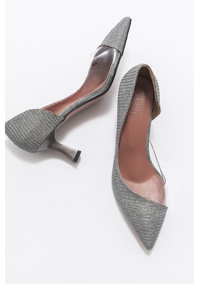 Luvishoes 353 Platın Simli Topuklu Kadın Ayakkabı Platin