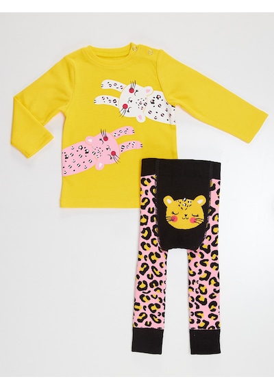 Leopar Kız Bebek T-shirt Tayt-Pantolon Takım