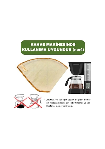 5 Adet Yıkanabilir, Kumaş Kahve Filtresi No:4 Ağartılmamış%100 Ham Pamuk, Organik, Ekolojik Filtre No:4 No:4. Diğer