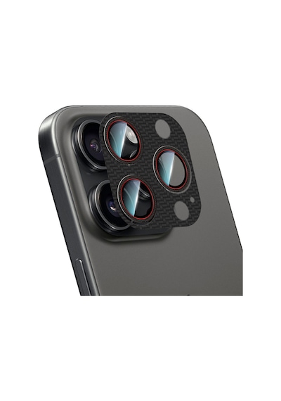 Apple Uyumlu   iPhone 16 Pro Max Caseworld Karbon Fiber Serisi Anti Reflective Full Kamera Koruyucu Siyah-kırmızı