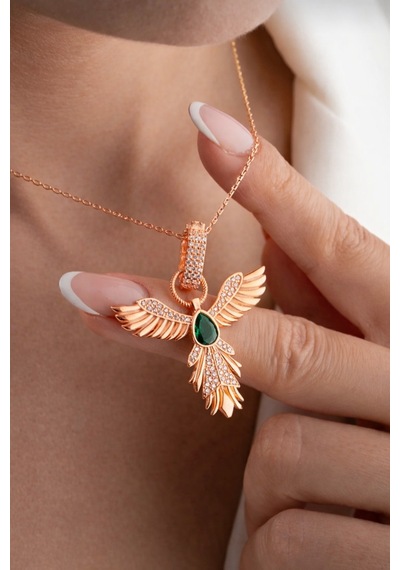 Çekirdekjewelry 925 Ayar Gümüş Rose Kaplama Zümrüdüanka Kolye Rose