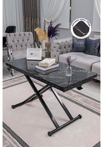 Home Üst Tabla Mdf Siyah Mermer Oval Köşe Alt Ayak Siyah