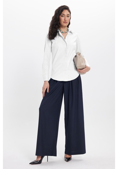 Tudors Kadın Slim Fit Dar Kesim %100 Pamuk Spor Yaka Gizli Pat Uzun Kollu Düz Oxford Leke Tutmaz Beyaz Gömlek-46436