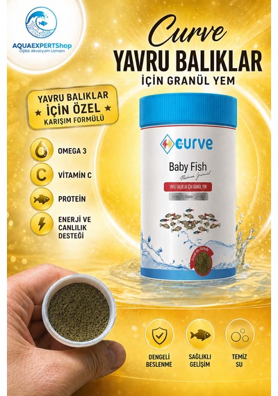 Curve Yavru Balıklar Için Granül Yem - 100 Ml - Özel Karışım Formüllü - Omega 3 - Vitamin C - Protein Içerikli Balık Yemi