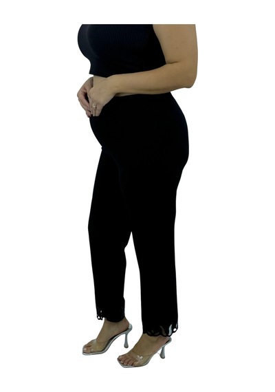 Büyük Beden Likralı Beli Lastikli Nakış Detaylı Boru Paça İnce Viskon Kadın Tayt Pantolon Siyah Büyük Beden Likralı Beli Lastikli Nakış Detaylı Boru Paça İnce Viskon Kadın Tayt Pantolon Siyah