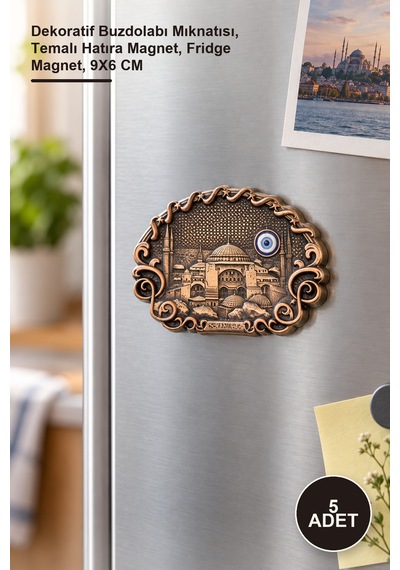 5 Adet İstanbul Yöresel Metal Magnet Dekoratif Buzdolabı Mıknatısı, Temalı Hatıra Magnet, Fridge Magnet, 9x6 Cm
