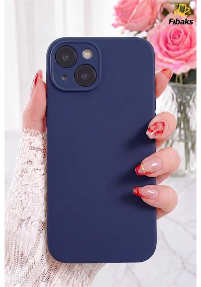 Fibaks iPhone 14 Plus/15 Plus Uyumlu Kılıf Kamera Korumalı Lansman Içi Kadife Yumuşak Liquid Silikon Lacivert