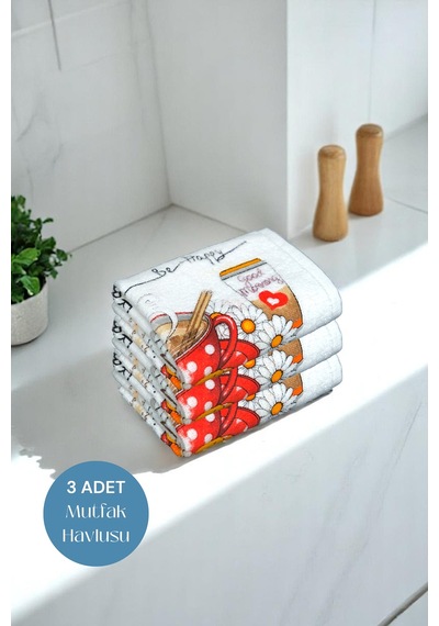 3lü Paket Baskılı Beyaz Mutfak Havlusu Modeli Read Books