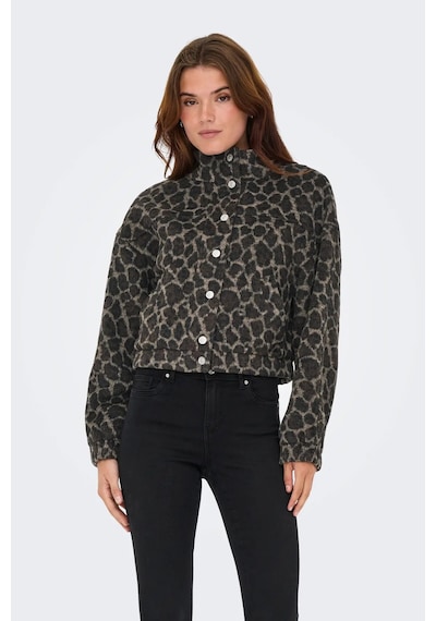 Only Kadın Onlemılıa Leopar Desenli Dik Yaka Mont 15349082 Kahverengi Kahverengi