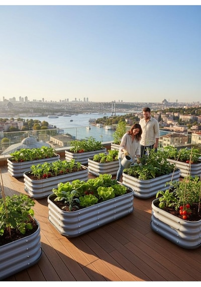 Modüler Yükseltilmiş Balkon Ve Teras Sabit Sebze Yatağı No:4 110x60 Gri
