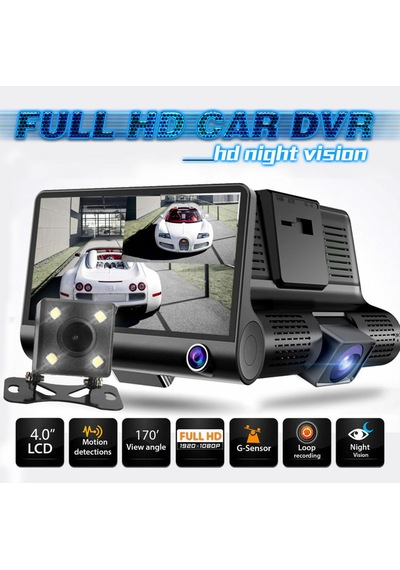 Araç Içi Kayıt Kamerası 1080p 3 Kameralı Full Hd 4.1 Inc Ekranlı Araç Iç Yol Kayıt Park Kamerası