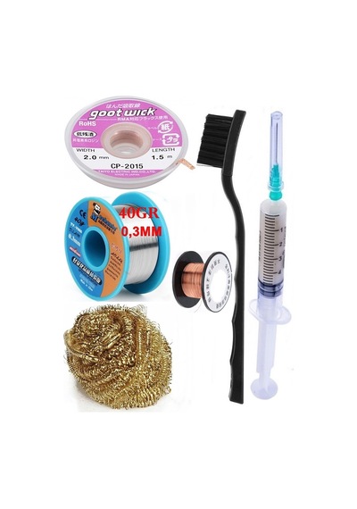 Lehimleme Seti Havya Ucu Temizleme Teli Flux,lehim Emme Tel 2,0mm Ve Lehim Teli Soldering 40gr 0,3mm St010