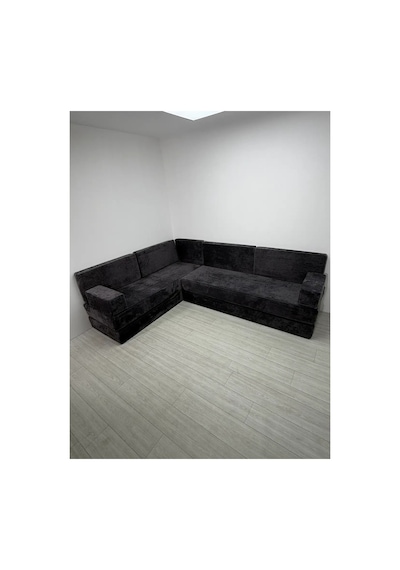 Premium Kadife Kumaş, Konforlu Yer Kanepesi ,modüler Şark Köşesi Takımı - Antrasit - 40 Cm- L Set