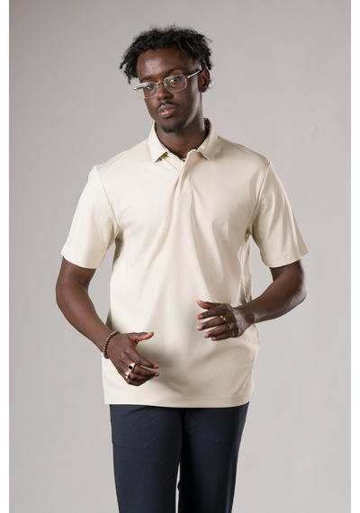 Fbi Regular Fit Likralı Gizli Düğmeli Polo Yaka T-shirt Krem