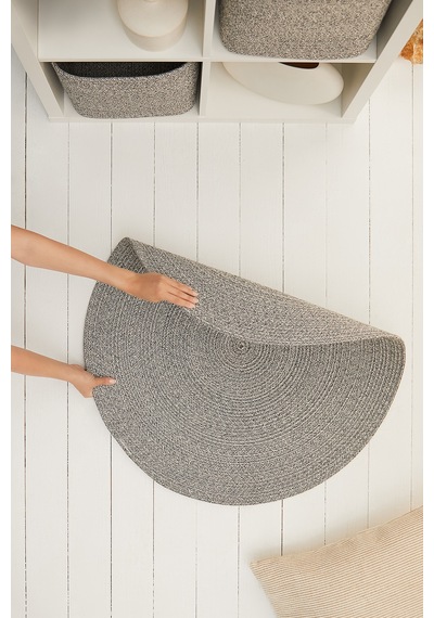 Ocean Home Textile Yıkanabilir Gri Kırçıllı Pamuklu Halı Kilim 80 Cm Çap