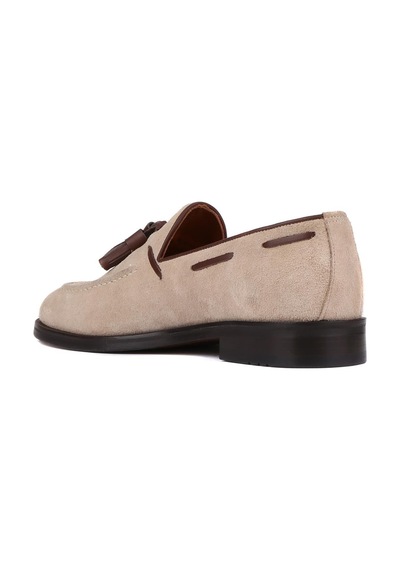 Shoetyle - Bej Süet Deri Püsküllü Erkek Klasik Ayakkabı 250-7951-842-bej
