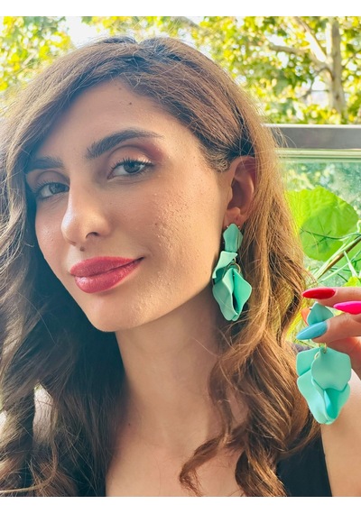 Yaprak Tasarım Kadın Küpe 7 Cm Turkuaz
