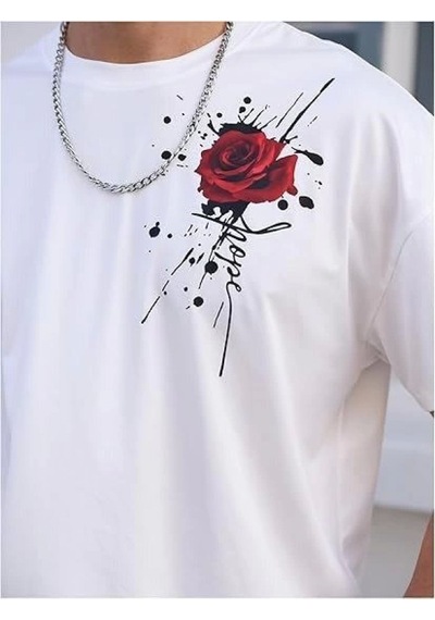 Efnaz Style Erkek Bisiklet Yaka Kısa Kol Baskılı T-shirt - Beyaz Siyah