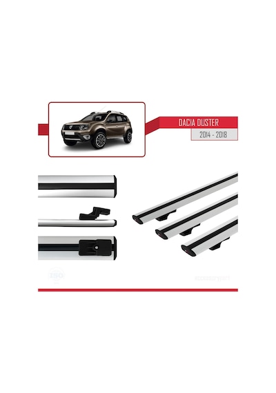 Dacia Duster 2014-2018 Arası İle Uyumlu Basic Model Ara Atkı Tavan Barı Gri 3 Adet