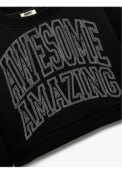 Koton Şardonlu Uzun Kollu Bisiklet Yaka Taş Detaylı Sweatshirt Siyah 6wkg10208ak Siyah Koton Şardonlu Uzun Kollu Bisiklet Yaka Taş Detaylı Sweatshirt Siyah 6wkg10208ak Siyah