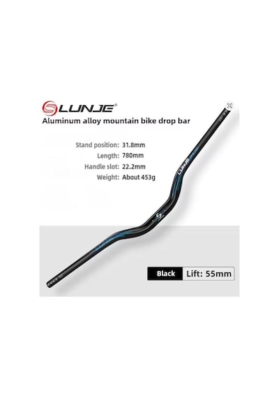 Lunje 78 Cm 55 Rise Açılı Alüminyum 31,8mm Mtb Freeride Gidon Bisiklet Gidonu Direksiyonu Siyah Renk