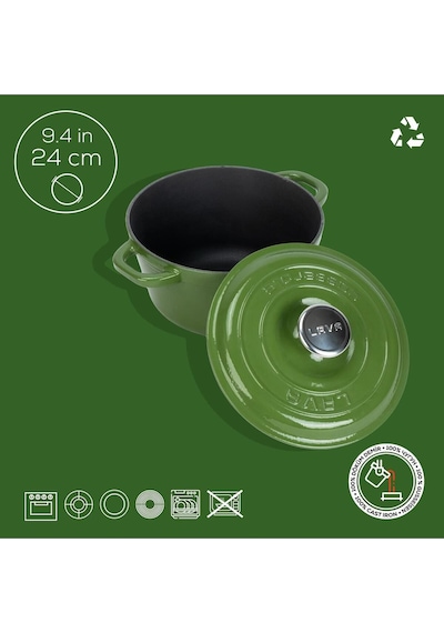 Lava Döküm Yuvarlak Tencere Döküm Demir Kapak New Heritage Serisi Çap(Ø)24cm.