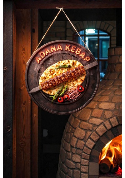 Adana Kebap Görselli İpli Mdf Ahşap Kapı Duvar Süsü, Restoran Dekoratif Tablo