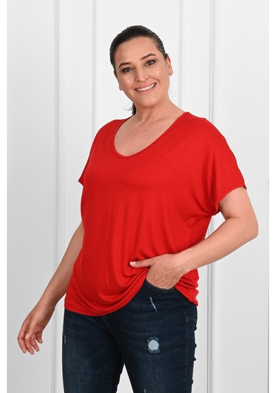 Kadın V Yaka Büyük Beden T-shirt 1486-23 001