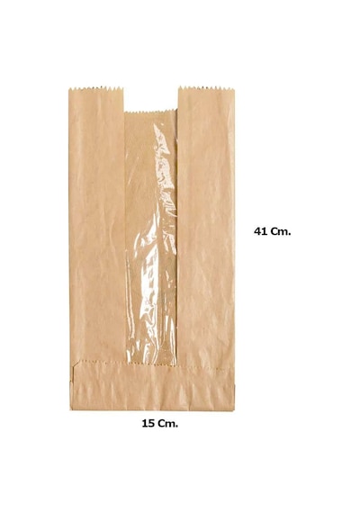 Pencereli Kraft Baget Ekmek Fırın Kese Kağıdı Orta Boy 10'lu 15 x 41 CM