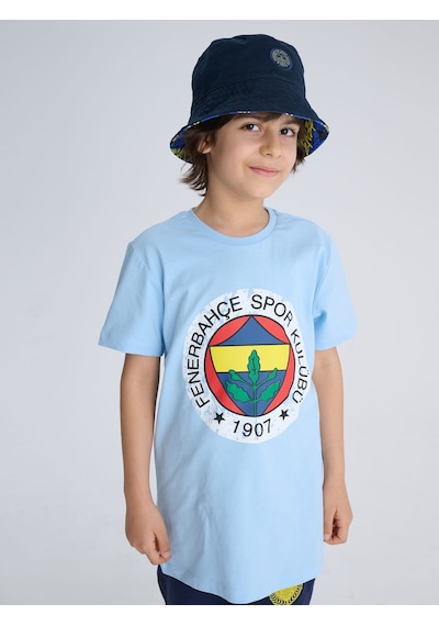 Fenerium Fb Tsrt 118 Fenerbahçe Lisanslı Renkli Logo Sıfır Yaka Çocuk T-shirt Mavi