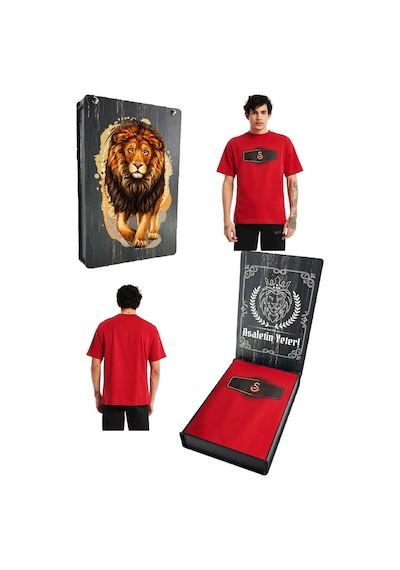 Beşiktaş Galatasaray Orijinal Lisanslı Uv Aslan Baskılı Gs Logo Kırmızı Erkek T-shirt KIrmızı