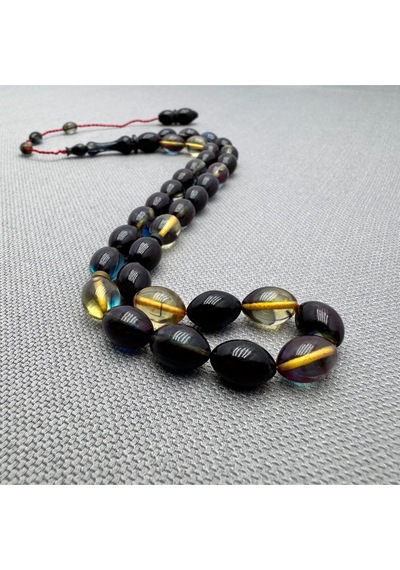 Şeffaf Hareli Usta İşçilikli 8x11mm Sıkma Kehribar Tespih Çok Renkli