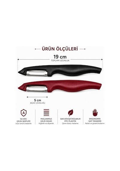 Pirge Paslanmaz Çelik Sebze Soyacağı Ergonomik Saplı Patates Meyve Sebze Soyucu Jülyen Soyacak Siyah & Kırmızı Renk Seçeneği 1 Adet Siyah