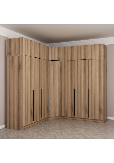 Kaleplus 7 Kapaklı 4 Çekmeceli Köşe Dolap + Yüklük Dore Dore Plus 235cm Ceviz